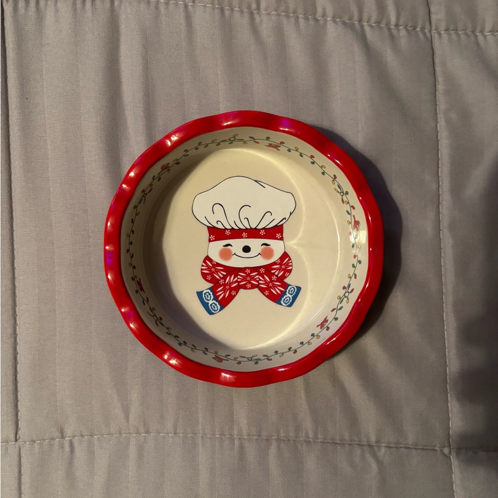 Red and White Chef Design Ceramic Pie Dish